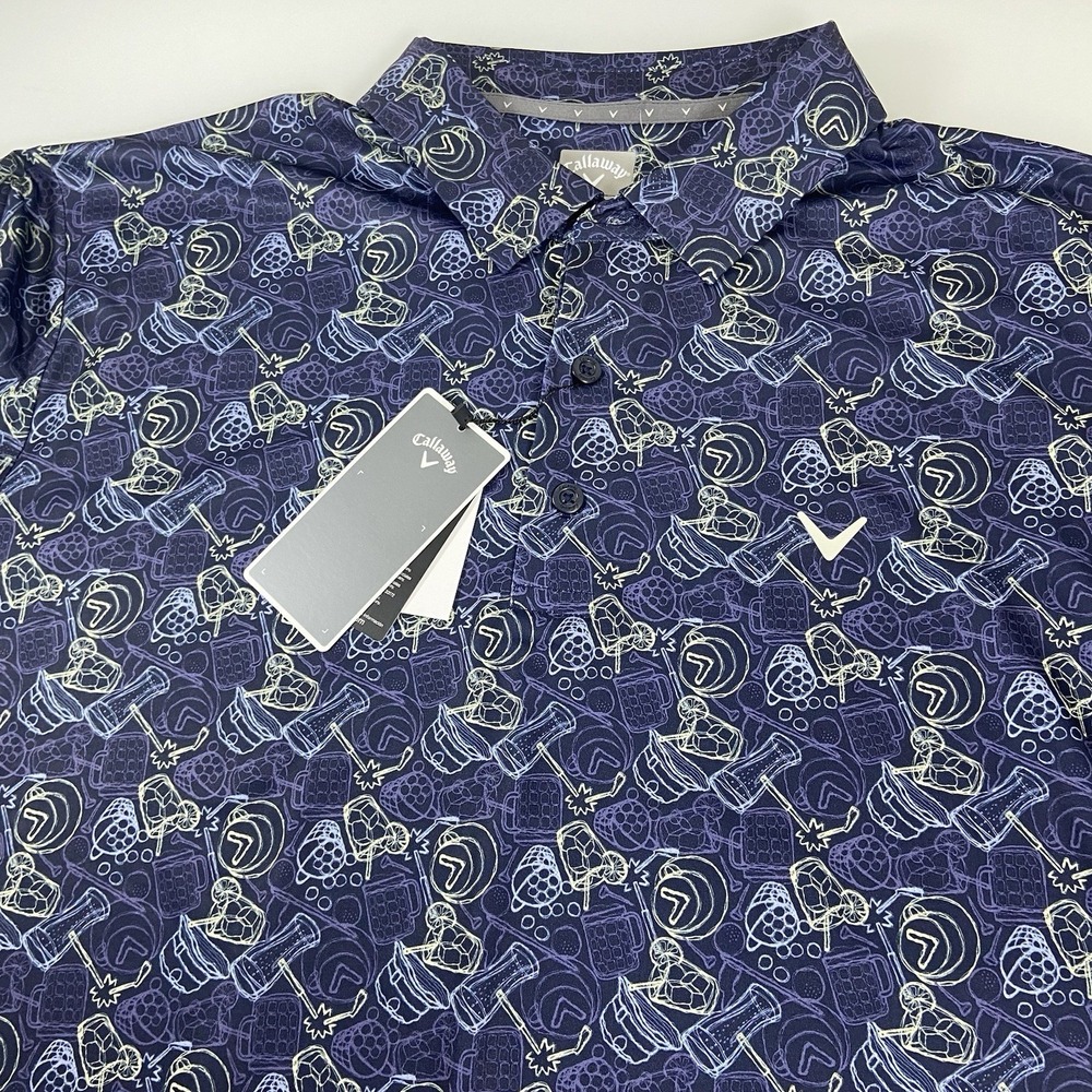 Callaway Mens XL Peacoat Blue Golf Polo NEW Opti-Dri Cocktail Graphic Shirt